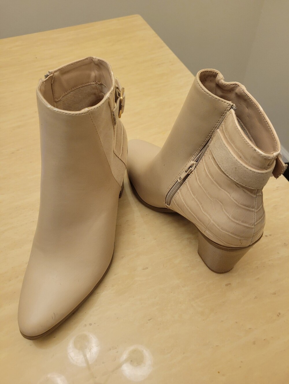 JustFab Cream Ankle Booties with Low Block Heel